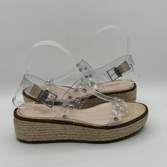 NEW SCHUTZ Cristiane Clear Embellished Wedge Espadrilles Size 6.5 MSRP $118 - Picture 3 of 7